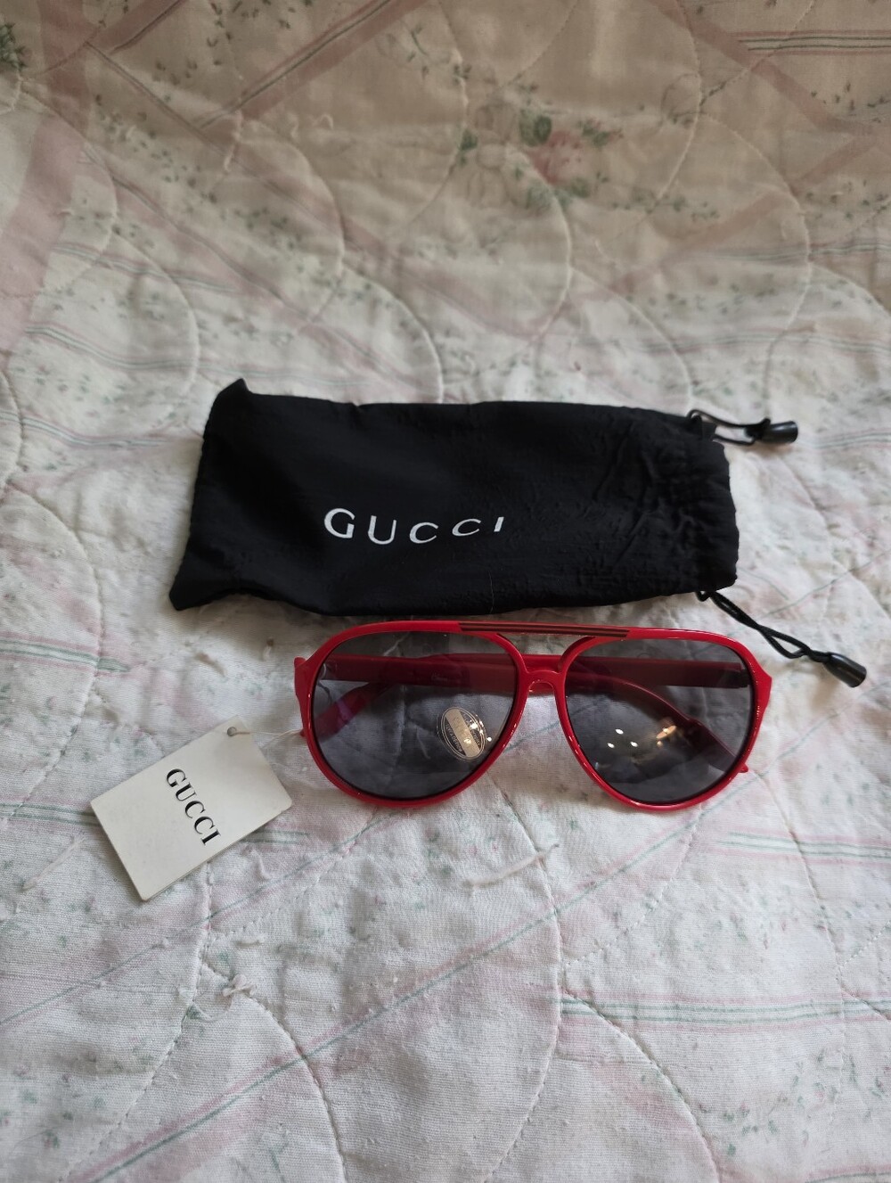 Gucci Red Aviator Sunglasses with Branded Pouch